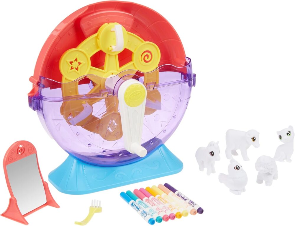 Crayola Scribble Scrubbie Pets Carnival Playset – Spin & Wash Ferris Wheel, 5 Washable Pets, 8 Washable Markers, Scrub Brush & Wacky Mirror - Image 7